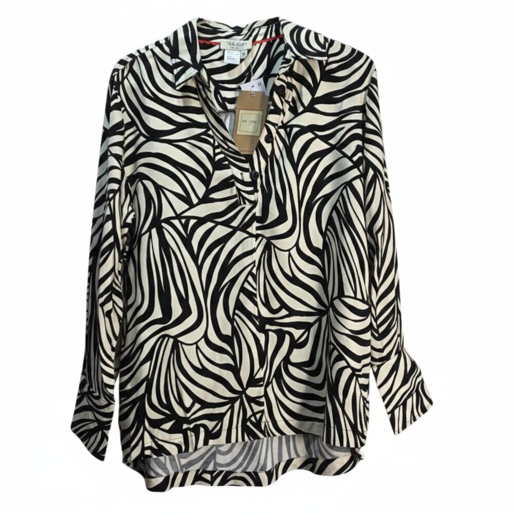 NWT | Tru Luxe Abstract Leaf Print Button-Up Blouse | High-Low Hem | Size Small